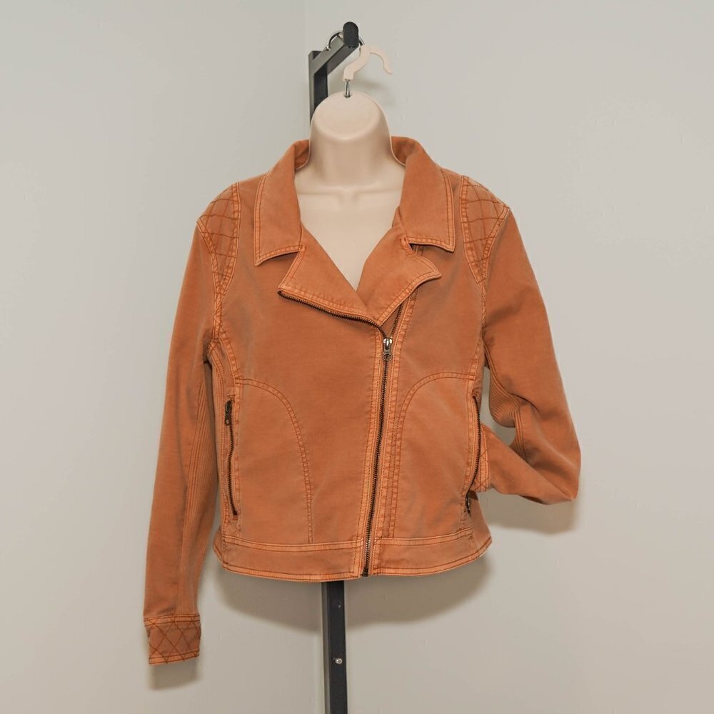 Anthropologie Peach/Orange Moto Jacket with Quilted Twill - Size Petite Large